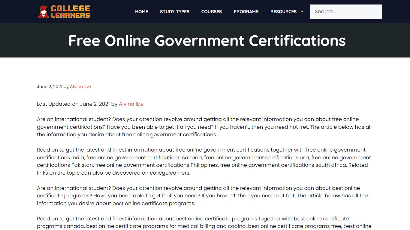 free online government certifications - CollegeLearners.org